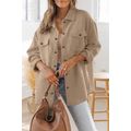 Khaki Solid Textured Flap Pocket Buttoned Shacket