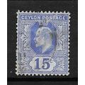 CEYLON 1904-5 EDVII 15c WMK MULTI-CROWN CA USED...