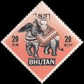 BHUTAN, Elephant, orange 1968, 20 CH