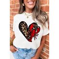 White Crawfish Leopard Heart Print Crewneck Tee
