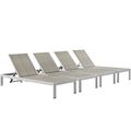 4 Brushed Aluminum Outdoor Lounge Sun Chairs Si...