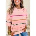 Pink Colorblock Striped Half Sleeve Drop Should...