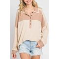 Apricot Oversized Knit Top With Waffle Contrast