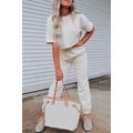 White Lattice Textured Cropped Tee and Jogger P...