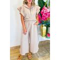 Apricot Textured Ruffled Sleeve Zipped Top and ...