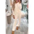 Beige Checkered Print Long Sleeve Top and Pants...