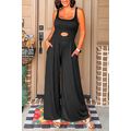 Black Peekaboo Wide Leg Square Neck Sleeveless ...