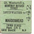 G.W.R. Edmondson Ticket - Loudwater to Maidenhead