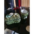 Lidded Pot And Small Hanging Pot Floral Moss Ef...