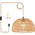 Plug in Pendant Light Rattan Hanging Lights wit...