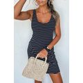Black Stripe Ribbed Knit Sleeveless Mini Dress