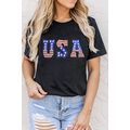 Black USA Stars and Stripes Crew Neck Graphic Tee