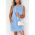 Beau Blue Mineral Wash Tank Mini Dress with Poc...