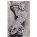 B&W Postcard - Carved figure, Wells Cathedral, ...