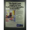 1986 Ziploc Freezer Bags Ad - Dom DeLuise and Dom's Succotash recipe
