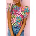 Multicolor Vibrant Floral Print Trimmed Ruffle ...