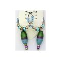 Blue Green Art Glass Bead Hoop Dangle Earrings