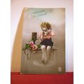 GIRL WITH ANTIQUE TELEPHONE, CHRISTMAS GREETING...