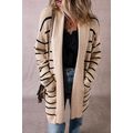 Black Stripe Shawl Neckline Open Cardigan with ...