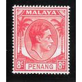 PENANG MALAYA 1949 KG6 8c SG9 9 SG SCARLET MINT...