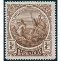 Barbados 1916 ¼d deep brown SG181 unused