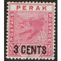 Perak 1895 Surcharge 3c on 5c Rose SG65 MM
