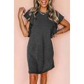 Black Textured Ruffled Flutter Sleeve Mini Dress
