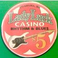 Lady Luck. $5 Casino Chip. Coahoma, MS. X88.