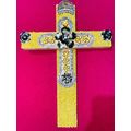 Wood Wall Artisanal Cross w/ Vintage Jewelry of...