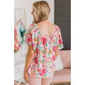 Multicolor Watercolor Floral Square Neck Ruffle...