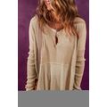 Light French Beige Exposed Seam Slit Neck Waffl...