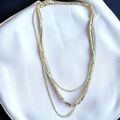Gold Tone Layered Chain Necklace Princess Length
