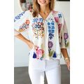 White Floral Print Tassel Tie Bracelet Sleeve F...
