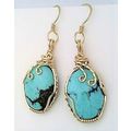 Turquoise Gold Wire Wrap Gemstone Dangle Earrin...