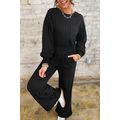 Black Textured Chest Pocket Long Sleeve Top 2Pc...
