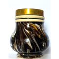 GLAZED CERAMIC POT with BRASS COLLAR and SWIRLS...