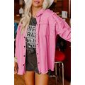Bonbon Pearl Beaded Raw Hem Button Up Denim Jacket