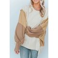 Khaki Color Block Sleeve Patchwork Oversized Sw...