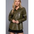 Long Slv Faux Leather Shacket