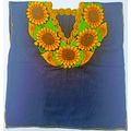 Sunflowers Embroidered Cotton Canvas Dark Navy ...