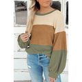Green Stripe Textured Color Block Bubble Sleeve...