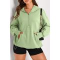Smoke Green Solid Kangaroo Pocket Half Zipper O...
