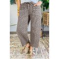 Khaki Leopard Printed Drawstring Waist Pocketed...