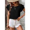 Black Textured Ruffled Sleeve Round Neck Top