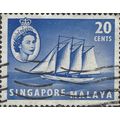 SINGAPORE, Elizabeth II, Schooner Cocos Islands, blue 1955, 20c, #3