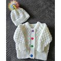 Hand Knitted White Chunky Wool Jacket & Hat to ...
