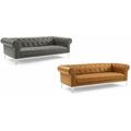 Chesterfield Sofa Genuine Top Grain Soft Gray o...
