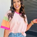 Women Oversized Color Block T-Shirt Casual Loos...