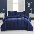Queen Size Navy 3 Piece Microfiber Reversible C...