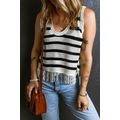Beige Stripe Loose Knit Fringe Tank Top